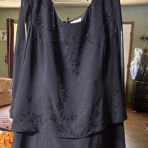 Chic Navy Long Sleeve Dress with Beaded Detail